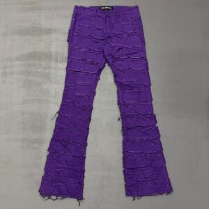 Valabasas 4444 Stacked Jeans Purple Distressed Patchwork Frayed Denim 32